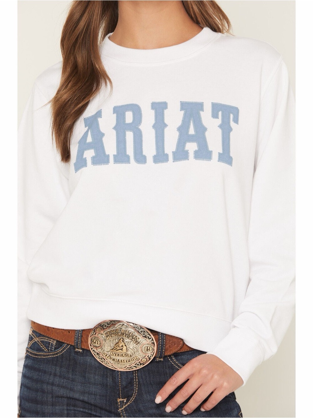 ARIAT BOOT BARN EXCLUSIVE LOGO CREW NECK SWEATSHIRT large white pullover western